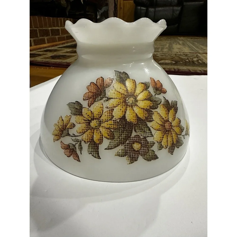 Early Coleman Table Lamp shade Milk Glass with Sunflowers Vintage Cottage Core
